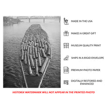 Cargar imagen en el visor de la galería, Digitally Restored and Enhanced 1941 Portland Log Raft Print - Willamette River Timber Industry - FSA Depression Era Logging - Archival Print
