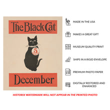 Load image into Gallery viewer, Digitally Restored and Enhanced 1890 The Black Cat Magazine Cover - December Gilded Age - Art Nouveau Literary Illustration - Archival Print
