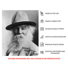 Cargar imagen en el visor de la galería, Digitally Restored and Enhanced 1892 Walt Whitman Print - American Poet Portrait Napoleon Sarony - Leaves of Grass Final Year - Archival Print
