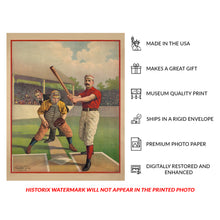 Cargar imagen en el visor de la galería, Digitally Restored and Enhanced 1895 Baseball Poster - Gilded Age Americas Pastime - Batter Pitcher Diamond Sports History - Archival Print
