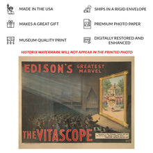 Load image into Gallery viewer, Digitally Restored and Enhanced 1896 Edison Vitascope Poster - Early Cinema Motion Picture - Victorian Film History Invention - Archival Print
