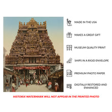 Load image into Gallery viewer, Digitally Restored and Enhanced 1890 India Temple Print - Madura Gopura Dravidian Architecture - Victorian Travel India - Archival Print
