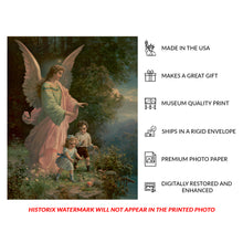 Cargar imagen en el visor de la galería, Digitally Restored and Enhanced 1914 Guardian Angel Print - Children Flowers Religious Devotional - Pre-War European Spiritual - Archival Print
