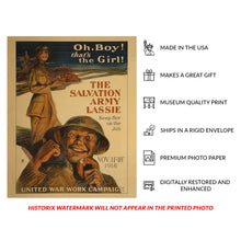 Load image into Gallery viewer, Digitally Restored and Enhanced 1918 WWI Salvation Army Poster - Oh Boy Thats the Girl Lassie - World War I Women Service - Archival Print
