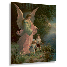 Cargar imagen en el visor de la galería, Digitally Restored and Enhanced 1914 Guardian Angel Print - Children Flowers Religious Devotional - Pre-War European Spiritual - Archival Print
