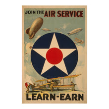 Cargar imagen en el visor de la galería, Digitally Restored and Enhanced 1917 WWI Aviation Recruitment Poster - Join the Air Service - World War I Military Pilot - Archival Print
