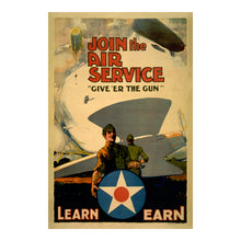 Load image into Gallery viewer, 1919 WWI Aviation Poster - Join Air Service Give Er the Gun - Post-War Military Recruitment - Archival Print
