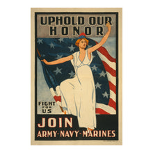 Load image into Gallery viewer, Digitally Restored and Enhanced 1917 WWI Recruitment Poster - Uphold Our Honor Army Navy Marines - World War I Propaganda - Archival Print

