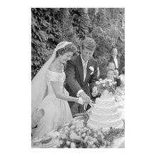 Load image into Gallery viewer, Digitally Restored and Enhanced 1953 JFK Wedding Photo Print - John and Jackie Kennedy Cutting Cake - Newport Rhode Island Ceremony - Archival Print

