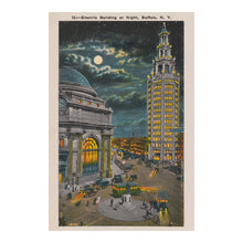 Load image into Gallery viewer, Digitally Restored and Enhanced 1920 Buffalo Electric Tower Photo - Night Skyline New York Architecture - Illuminated Landmark - Archival Print
