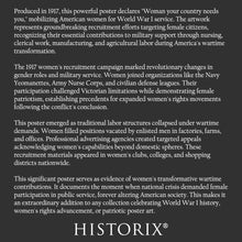 Cargar imagen en el visor de la galería, Digitally Restored and Enhanced 1917 WWI Women's Recruitment Poster - Woman Your Country Needs You - World War I Propaganda - Archival Print
