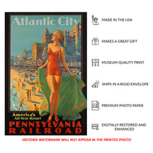Load image into Gallery viewer, 1936 Atlantic City Print - Pennsylvania Railroad Travel Poster - Art Deco Boardwalk New Jersey - Archival Print
