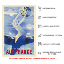 Load image into Gallery viewer, Digitally Restored and Enhanced 1935 French Aviation Print - Dans Tous les Ciels - Art Deco Winged Victory Golden Age Airline - Archival Print
