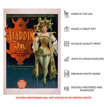 Cargar imagen en el visor de la galería, 1894 American Extravaganza Company Poster - Aladdin Jr Arabian Nights - Gilded Age Theater - Archival Print
