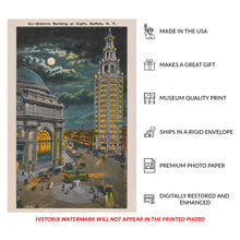 Load image into Gallery viewer, Digitally Restored and Enhanced 1920 Buffalo Electric Tower Photo - Night Skyline New York Architecture - Illuminated Landmark - Archival Print
