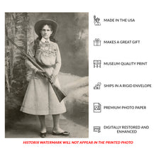 Load image into Gallery viewer, Digitally Restored and Enhanced 1899 Annie Oakley Print - Sharpshooter Portrait Wild West Legend - Frontier Markswoman Pioneer - Archival Print
