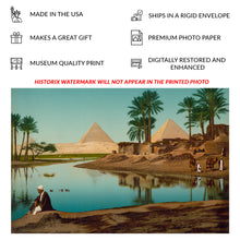 Load image into Gallery viewer, Digitally Restored and Enhanced 1890 Egypt Poster Print - Pyramids and Fellahs Cairo Giza - Rural Agricultural Victorian Egyptology - Archival Print
