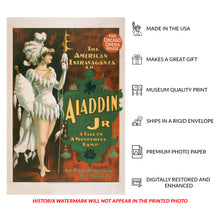Cargar imagen en el visor de la galería, 1894 Aladdin Jr Theater Poster - Wonderful Lamp Arabian Nights - Gilded Age Oriental Spectacle - Archival Print
