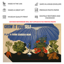 Load image into Gallery viewer, Digitally Restored and Enhanced 1941 WWII Victory Garden Poster - Grow It Yourself Farm Garden - World War II Home Front - Archival Print
