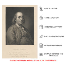 Load image into Gallery viewer, Digitally Restored and Enhanced 1868 Benjamin Franklin Print - Founding Father Diplomat Portrait After Duplessis - American Revolution - Archival Print
