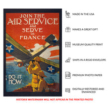 Cargar imagen en el visor de la galería, Digitally Restored and Enhanced 1917 WWI Aviation Poster - Join Air Service Serve in France - World War I Military Pilot - Archival Print
