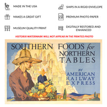 Cargar imagen en el visor de la galería, Digitally Restored and Enhanced 1927 Southern Foods Poster - American Railway Express Agriculture - Roaring Twenties Rail Commerce - Archival Print
