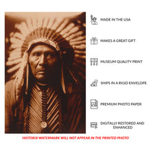 Load image into Gallery viewer, Digitally Restored and Enhanced 1905 Three Horses Portrait Print - Indigenous Headdress Plains Chief - Early American Photography - Archival Print
