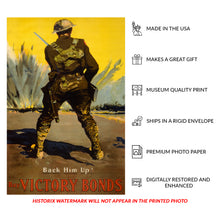 Load image into Gallery viewer, Digitally Restored and Enhanced 1917 Buy Victory Bonds Poster - Back Him Up Canadian WWI - Soldier Home Front Dominion Campaign - Archival Print
