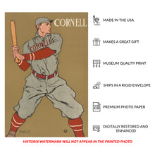 Cargar imagen en el visor de la galería, Digitally Restored and Enhanced 1908 Cornell Baseball Player Print - Progressive Era Collegiate Athletics Sports - Archival Print
