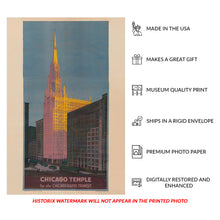 Cargar imagen en el visor de la galería, Digitally Restored and Enhanced 1925 Chicago Temple Photo - Gothic Revival Skyscraper - Elevated Railway Roaring Twenties Urban - Archival Print
