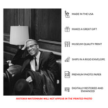 Load image into Gallery viewer, Digitally Restored and Enhanced 1964 Malcolm X Portrait Print - Capitol Portrait Civil Rights Leader - African American History 1960s - Archival Print
