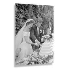 Load image into Gallery viewer, Digitally Restored and Enhanced 1953 JFK Wedding Photo Print - John and Jackie Kennedy Cutting Cake - Newport Rhode Island Ceremony - Archival Print
