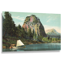 Load image into Gallery viewer, Digitally Restored and Enhanced 1908 Castle Rock Print - Columbia River Gorge Beacon Rock - Lewis and Clark Washington Landmark - Archival Print
