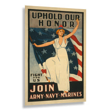 Load image into Gallery viewer, Digitally Restored and Enhanced 1917 WWI Recruitment Poster - Uphold Our Honor Army Navy Marines - World War I Propaganda - Archival Print
