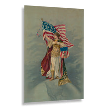 Cargar imagen en el visor de la galería, Digitally Restored and Enhanced 1890 Lady Columbia Print - American Flag Globe - Gilded Age Patriotic Americana Symbol - Archival Print
