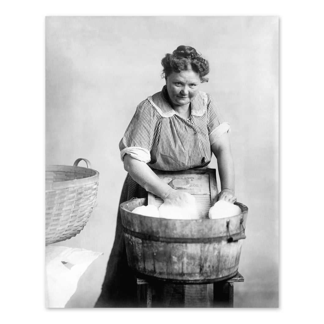 Digitally Restored and Enhanced 1905 Woman Doing Laundry Photo Print - Vintage Photo of a Woman Doing Laundry in a Wooden Tub Poster Wall Art