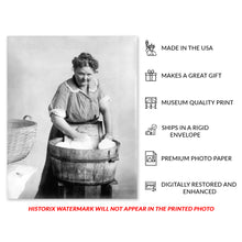 Load image into Gallery viewer, Digitally Restored and Enhanced 1905 Woman Doing Laundry Photo Print - Vintage Photo of a Woman Doing Laundry in a Wooden Tub Poster Wall Art
