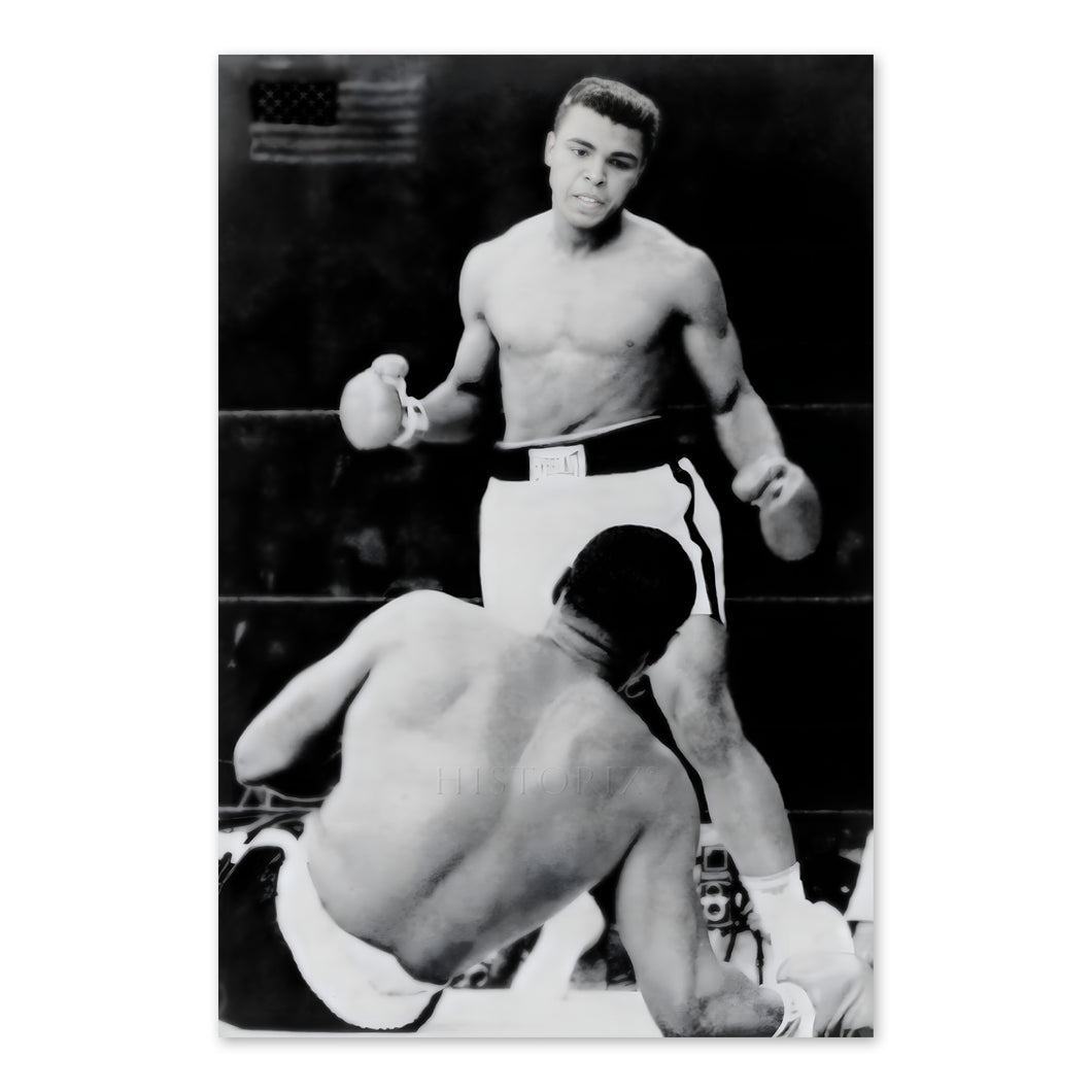 Digitally Restored and Enhanced 1934 Muhammad Ali VS Sonny Liston Poster Photo - Old Photo Print of The Greatest Muhammad Ali Standing Over Sonny Liston