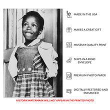 Load image into Gallery viewer, Digitally Restored and Enhanced 1960 Ruby Bridges Poster Photo - Vintage Photo of Six-Year-Old Black American Civil Rights Activist Ruby Bridges Wall Art
