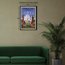Load image into Gallery viewer, Digitally Restored and Enhanced 1934 Chicago Worlds Fair Foreign Villages Art Deco Poster - International Exposition History - Archival Reproduction
