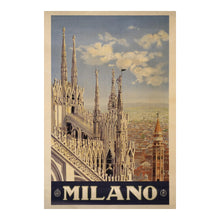 Load image into Gallery viewer, Digitally Restored and Enhanced 1920 Milano Milan Italy Gothic Cathedral Travel Poster - European Tourism Art - Archival Reproduction

