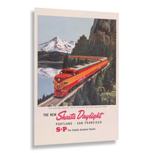 Load image into Gallery viewer, Digitally Restored and Enhanced 1950 Shasta Daylight Portland San Francisco Railroad Poster - Vintage Pacific Coast Train Tourism - Scenic Railway Art - Archival Reproduction
