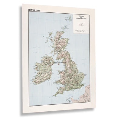 Digitally Restored and Enhanced 1961 British Isles Map Poster - Vintage Map of British Isles Terrain & Transportation - Old Map of British Isles Wall Art