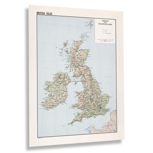 Digitally Restored and Enhanced 1961 British Isles Map Poster - Vintage Map of British Isles Terrain & Transportation - Old Map of British Isles Wall Art