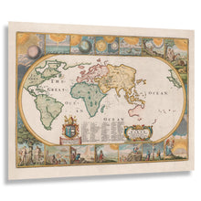 Load image into Gallery viewer, Digitally Restored and Enhanced 1681 Moxon Map of the Earth Print - Biblical World Map Garden of Eden Creation Panels Noah - Stuart Era - Archival Print
