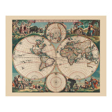 Load image into Gallery viewer, Digitally Restored and Enhanced 1670 De Wit World Map Print - Amsterdam Dutch Golden Age Double Hemisphere California Island - Baroque Era - Archival Print
