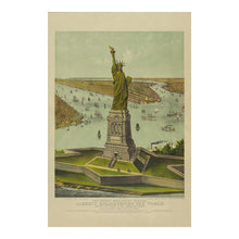 Cargar imagen en el visor de la galería, Digitally Restored and Enhanced 1885 Great Bartholdi Statue Print - Currier Ives Statue of Liberty New York Harbor Art - Gilded Age - Archival Print
