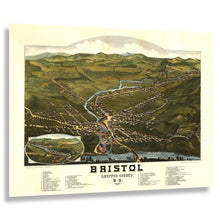 Load image into Gallery viewer, Digitally Restored and Enhanced 1884 Birds Eye View Bristol New Hampshire Print - Norris Grafton County Newfound Lake Mill - Victorian Era - Archival Print
