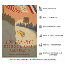 Load image into Gallery viewer, Digitally Restored and Enhanced 1936 Lake Placid Bobsled Poster Print - Adirondacks Winter Sports WPA New York - Depression Era Artwork - Archival Print
