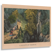 Load image into Gallery viewer, Digitally Restored and Enhanced 1840 A Mountain Ramble Print - Currier Ives Hiking Trail Waterfall Victorian Landscape - Outdoor Leisure - Archival Print
